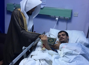 من محافظة الصبر والجلادة وموطن العز والشهادة الحرث الغراء مديري الدعوة والمساجد يزورون المصابين من قوات التحالف 