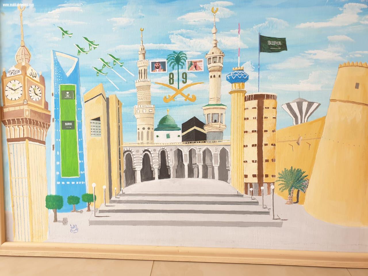 الرسام التشكيلي  قالب الدلح يهدي محافظ بيش رسمة «مسيرة وطن»